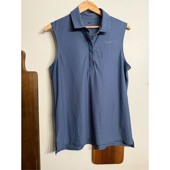 Nike Navy Dri-Fit Sleeveless Collared Performance Golf Polo Shirt Size Medium - Picture 1 of 5